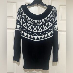 Express Womens Black White Fair‎ Isle Boat Neck Sweater Size Medium